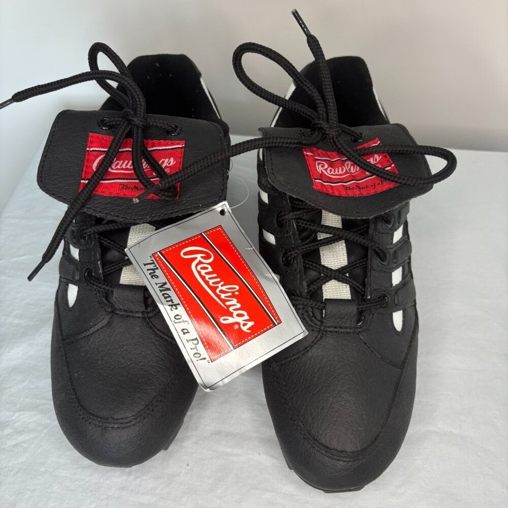 RAWLINGS NEW Baseball Cleats Mens 8 Black White Tongue Flap Lace Up